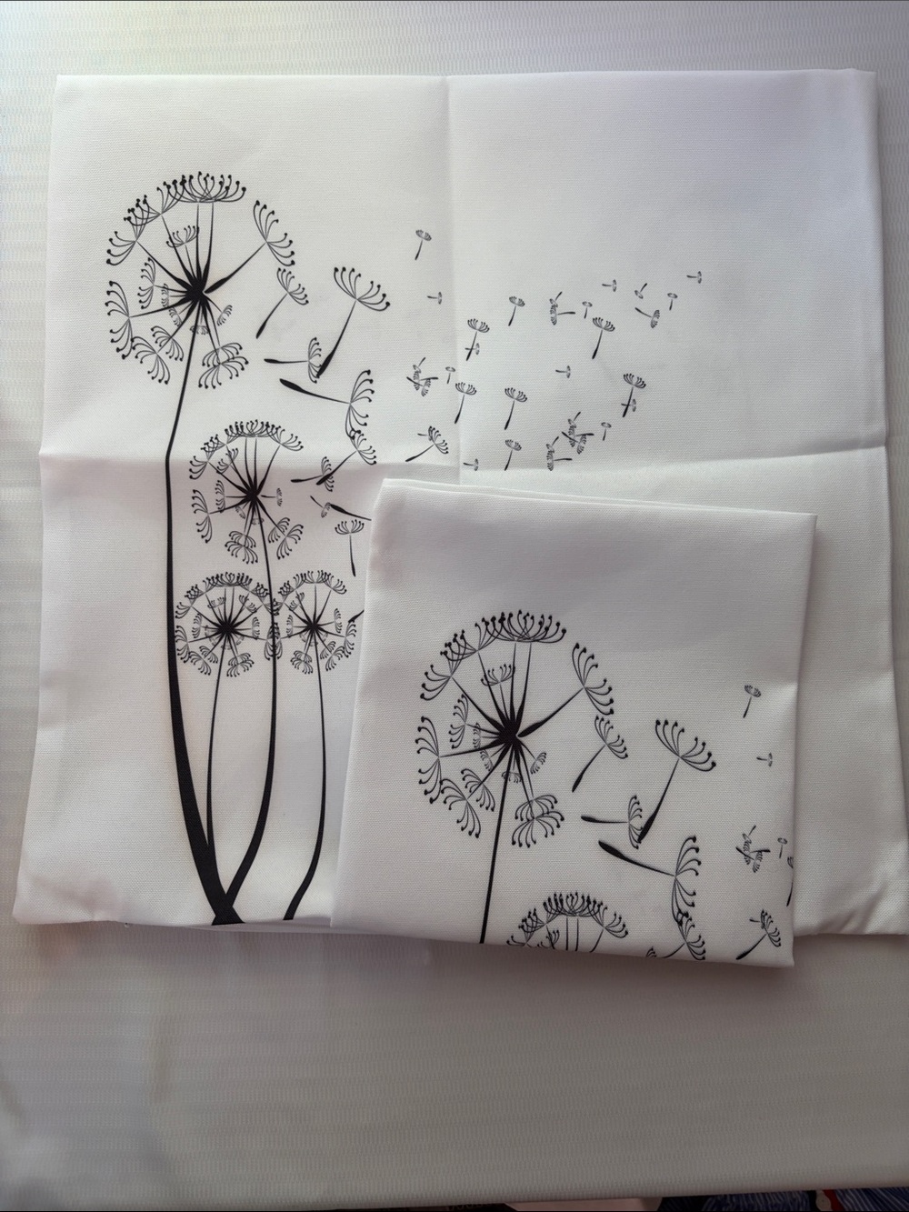 White Pillowcase Set with Black Dandelion Print 16”x 16” - Picture 2 of 2